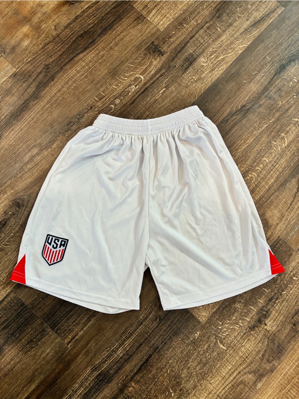 USA White Kids Athletic Shorts with Red Accents